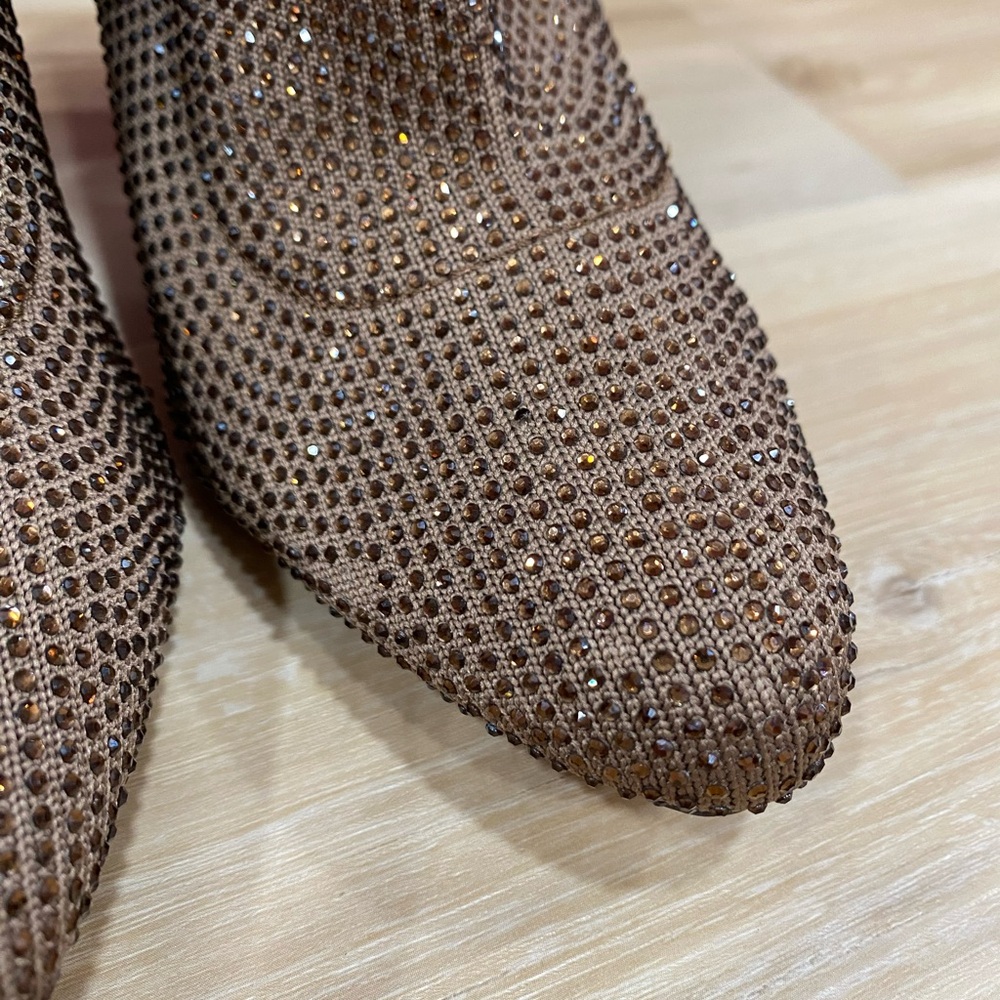 Wild Pair Baybe Brown Crystal Rhinestone Booties 3.5 inch Block Heels Size 5.5 - Picture 6 of 13